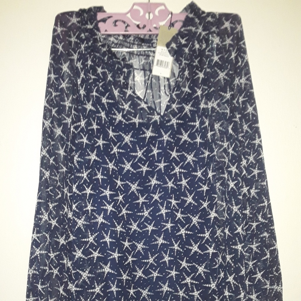 NYDJ Sz Large Drawstring Ruffle Peasant Top